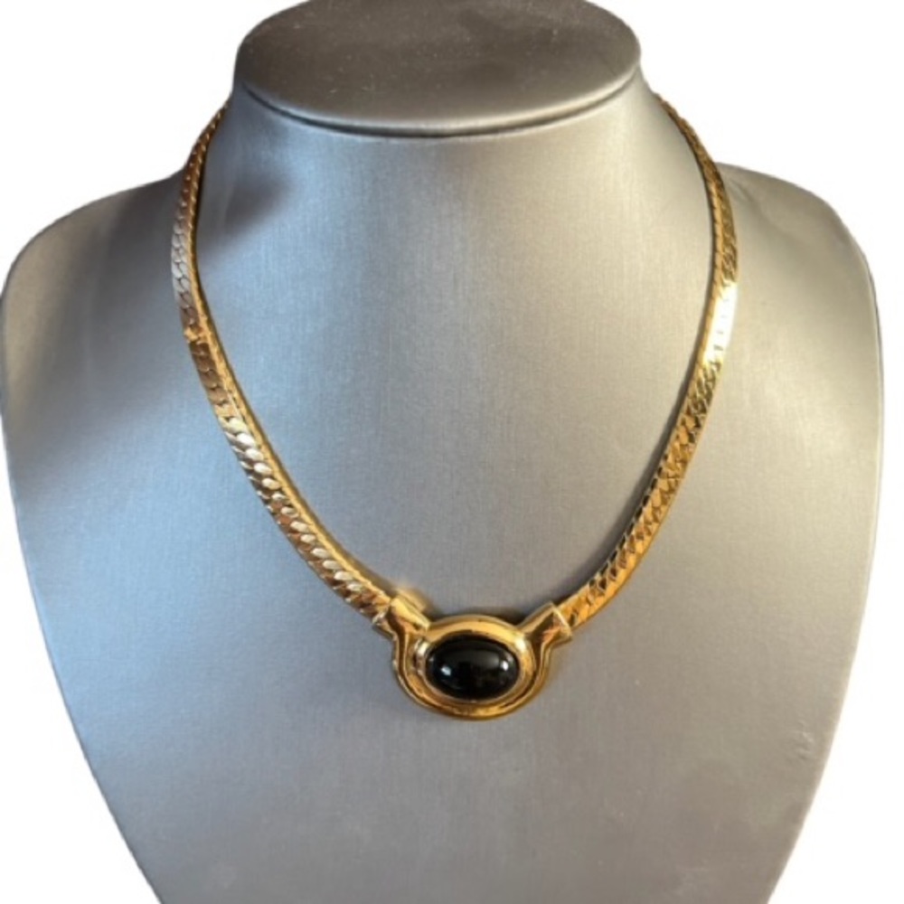 Vintage Napier Oval Black Gold Pendant Necklace - Picture 1 of 6
